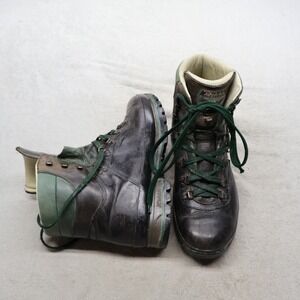 Raichle Mens 10 Hiking Boots Brn Leather Vibram Mountaineer Switzerland VTG RARE